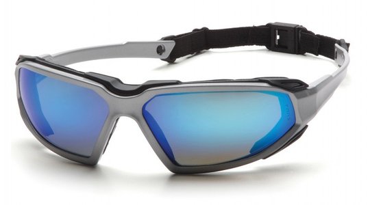 Очки защитные с уплотнителем Pyramex Highlander Silver (ice blue mirror) Anti-Fog, синие зеркальные