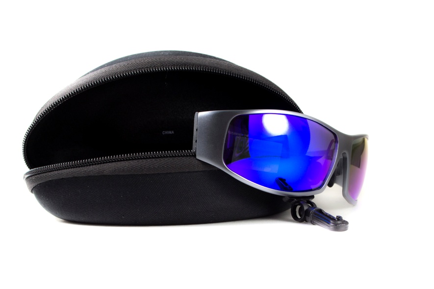 Окуляри захисні Global Vision BAD-ASS-1 GunMetal (G-Tech™ blue) дзеркальні сині в темній металевій оправі