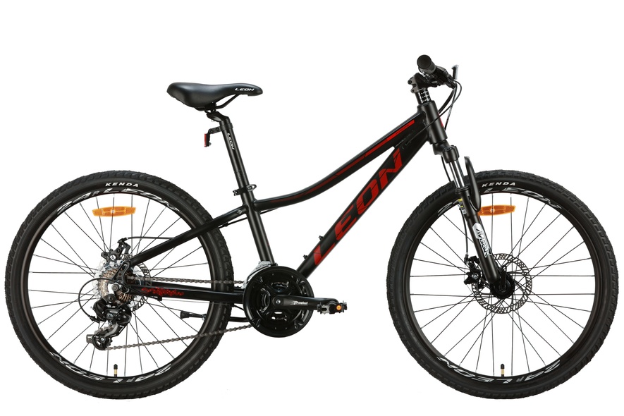 Купити Велосипед алюміній 24" Leon JUNIOR AM DD рама-12" чорний з червоним (матовий) 2024 з доставкою по Україні