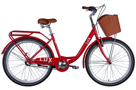 Купити Велосипед ST 26" Dorozhnik LUX планет рама-" з багажником задн St з кошиком Pl з крилом St 2024 (червоний) з доставкою по Україні