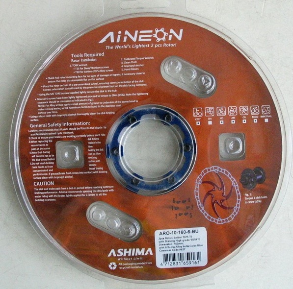 Купити Ротор гальмівний Ashima AiNeon 160mm (Blue) (ARO-10-6-160-BU-AL) з доставкою по Україні