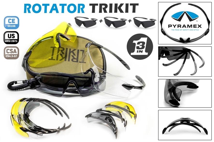 Очки защитные со сменными линзами Pyramex Rotator TRIKIT (комплект из 3-х очков)