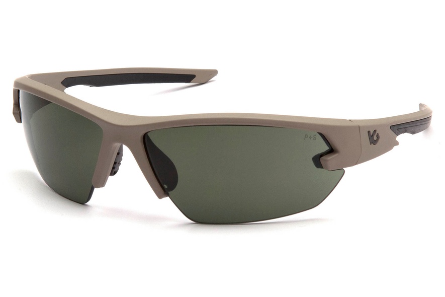 Окуляри захисні відкриті Venture Gear Tactical Semtex 2.0 Tan (forest grey) Anti-Fog, чорно-зелені в пісочній оправі
