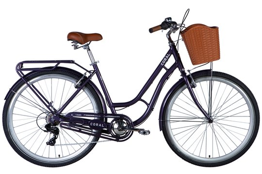 Купити Велосипед AL 28" Dorozhnik CORAL FRW Vbr рама-" з багажником задн St з кошиком Pl з крилом St 2024 (сливовий) з доставкою по Україні
