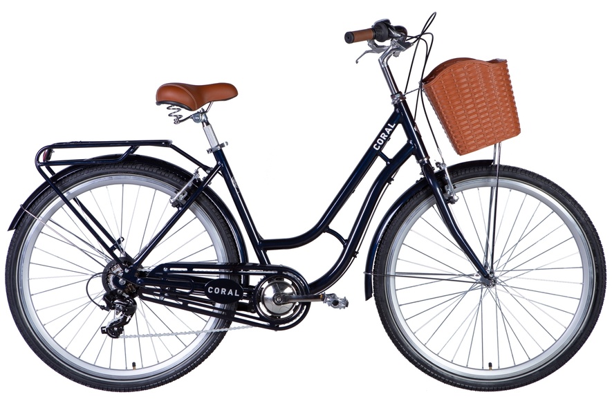 Купить Велосипед AL 28" Dorozhnik CORAL FRW Vbr рама- " с багажником задн St с корзиной Pl с крылом St 2024 (темно-синій) с доставкой по Украине