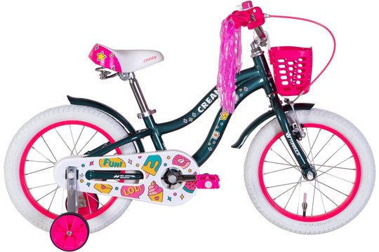 Купити Велосипед дитячий 16" Formula CREAM AL рама-8,5" 2022, зелений з рожевим, з крилом та кошиком з доставкою по Україні
