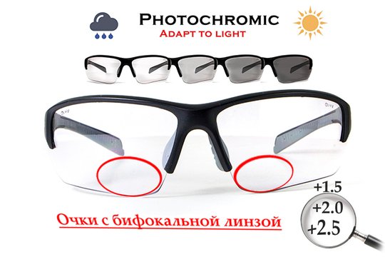 Біфокальні фотохромні окуляри Global Vision Hercules-7 Photo. Bif. (+1.5) (clear) прозорі фотохромні