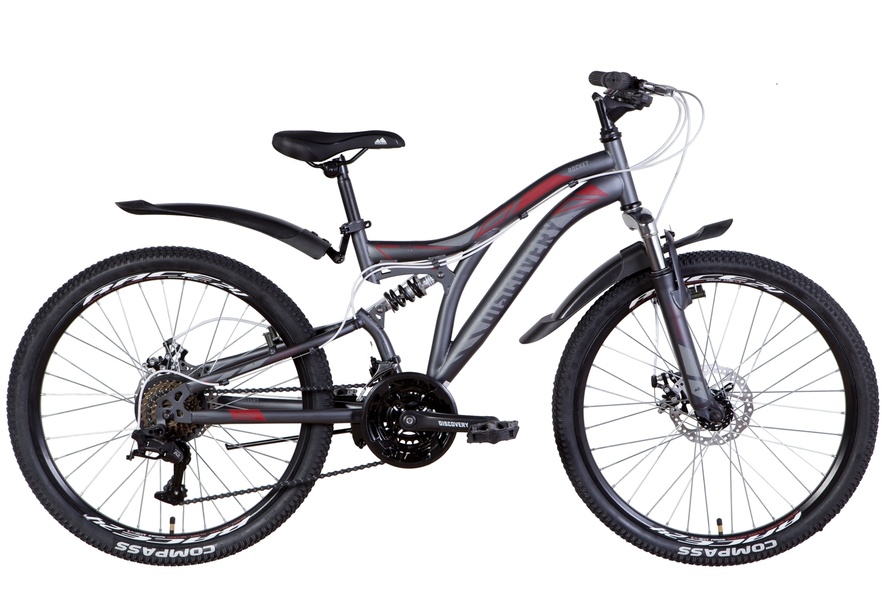 Купить Велосипед 24" Discovery ROCKET AM2 DD 2022 (темно-сірий з червоним (м)) с доставкой по Украине