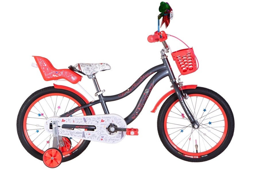 Купити Велосипед дитячий 18" Formula ALICIA ST 2022, з крилом та кошиком для ляльки, сіро-білий з коралів з доставкою по Україні