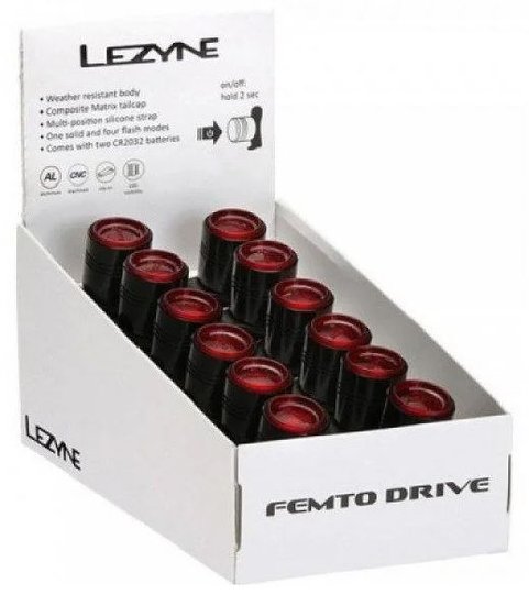 Комплект Lezyne LED FEMTO DRIVE BOX SET REAR, чорний, Набір Lezyne включає 6 FRONT LED FEMTO DRIVE і 6 REAR LED FEMTO DRIVE