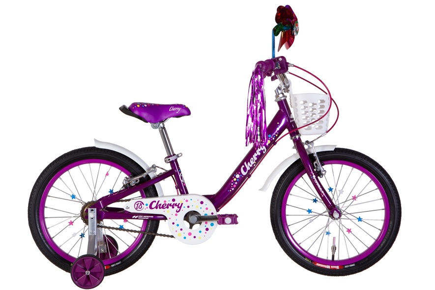 Купити Велосипед дитячий 18" Formula Cherry ST 2022, з крилом та кошиком, фіолетовий з білим з доставкою по Україні