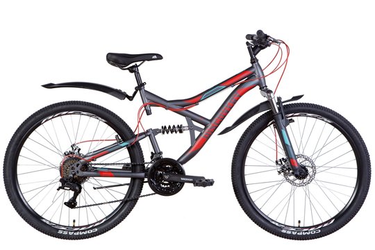 Купити Велосипед 26" Discovery CANYON AM2 DD 2022 темно-сірий з червоним та блакитним м з доставкою по Україні
