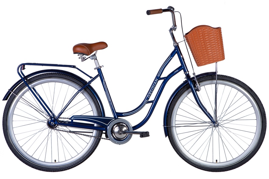Купить Велосипед ST 28" Dorozhnik OBSIDIAN тормозная рама- " с багажником задн St с корзиной Pl с крылом St 2024 (темно-синій) с доставкой по Украине