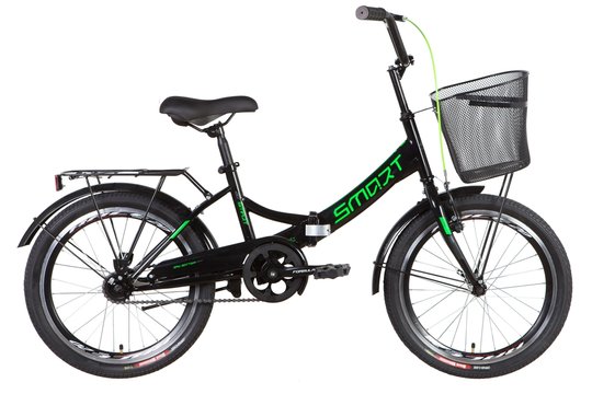 Купити Велосипед ST 20" Formula SMART Vbr с багажником зад St, с крылом St, с корзиной St 2022 (черно-зеленый ) з доставкою по Україні