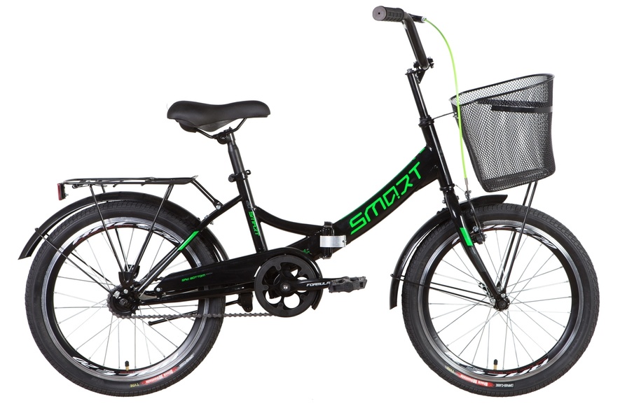 Купити Велосипед ST 20" Formula SMART Vbr із багажником зад St, з крилом St, з кошиком St 2022 (чорно-зелений) з доставкою по Україні