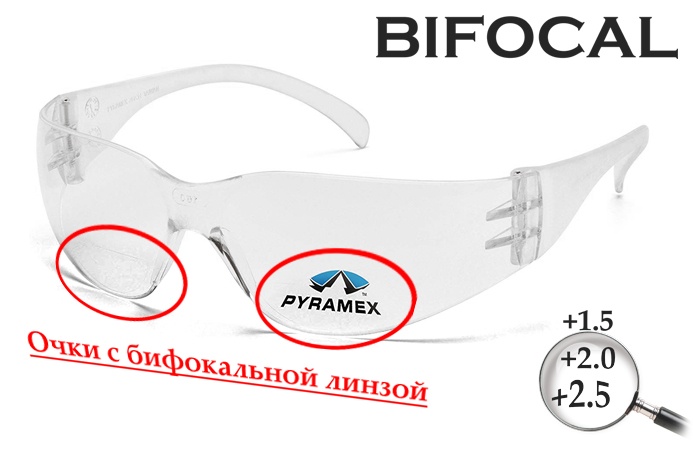 Біфокальні захисні окуляри Pyramex Intruder Bifocal (+2.5) (clear) прозорі