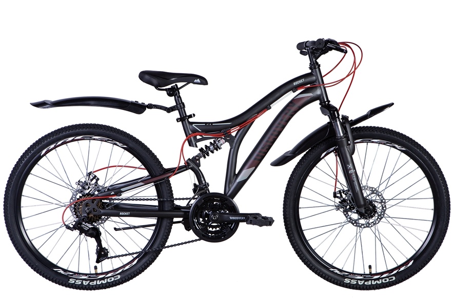 Купити Велосипед ST 24" Discovery ROCKET AM DD з крилом Pl 2024 (чорно-червоний (м)) з доставкою по Україні