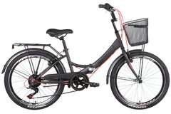 Купити Велосипед 24 SMART с корзиной, трещотка 2022 (темно-серый с красным (м)) з доставкою по Україні