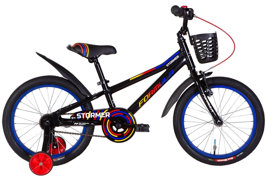 Купить Велосипед детский 18" Formula Stormer AL 2022, с крылом и корзиной, черно-красно-желтый с доставкой по Украине