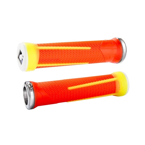 Купить Грипсы ODI AG-1 Signature Fl.Orange/Fl. Yellow w/ Silver clamps (желто - оранжевые с серебряными замками) с доставкой по Украине