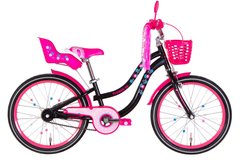 Купити Велосипед дитячий 20" Formula Flower Premium ST 2022, корзиною та багажником для ляльки, чорний з рожевим з доставкою по Україні