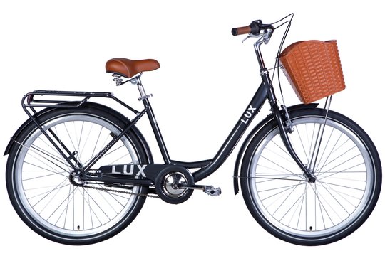 Купить Велосипед ST 26" Dorozhnik LUX планет рама- " с багажником задн St с корзиной Pl с крылом St 2024 (темно-сірий) с доставкой по Украине