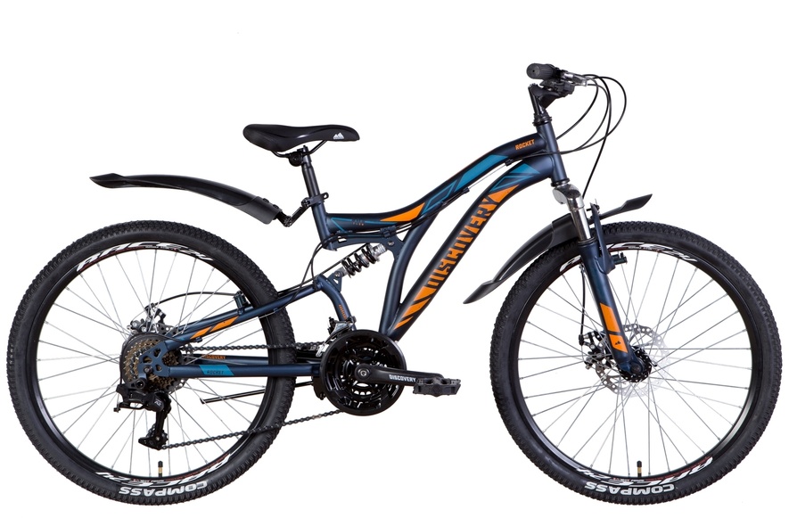 Купить Велосипед 24" Discovery ROCKET AM2 DD 2022 темно-синий с оранжевым м с доставкой по Украине