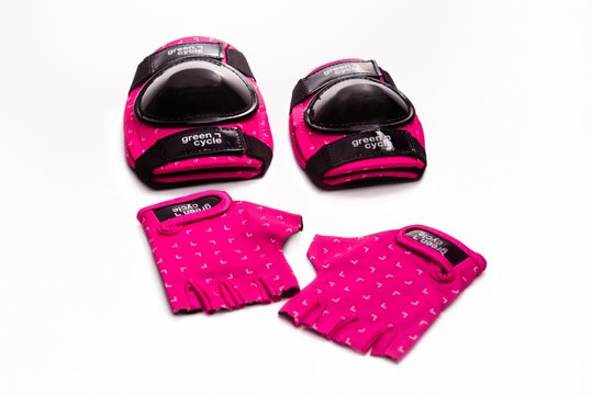 Купити Захист для дітей Green Cycle MIA наколінники, налокітники, рукавички, рожево-білий з доставкою по Україні