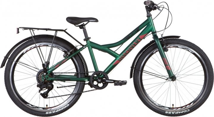 Купити Велосипед підлітковий 24" Discovery Flint vbr з крилами та багажником 2021, зелено-червоний з доставкою по Україні