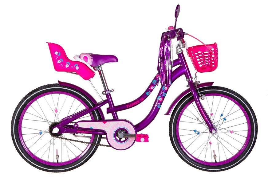 Купить Велосипед детский 20" Formula Flower ST 2022, корзиной и багажником для куклы, фиолетовый с доставкой по Украине