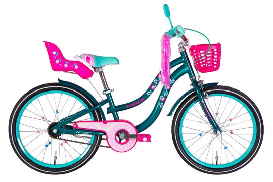 Купити Велосипед дитячий 20" Formula Flower Premium ST 2022, кошиком та багажником для ляльки, зелений з доставкою по Україні