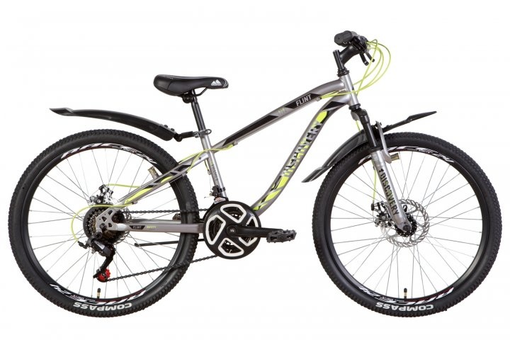 Купити Велосипед підлітковий 24" Discovery Flint AM DD 2021, сіро-салатовий з чорним з доставкою по Україні