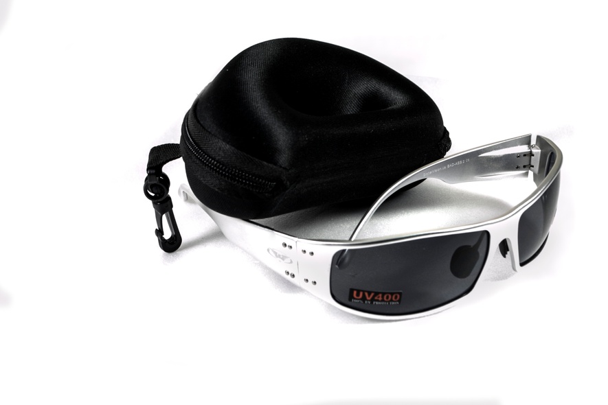 Окуляри захисні відкриті Global Vision BAD-ASS-2 Silver (gray), чорні у сріблястій металевій оправі