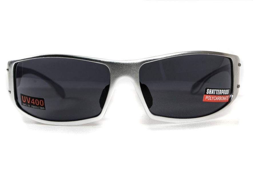 Очки защитные открытые Global Vision BAD-ASS-2 Silver (gray), чёрные в серебристой металлической оправе