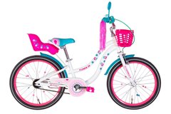 Купити Велосипед дитячий 20" Formula Flower ST 2022, корзиною та багажником для ляльки, білий з бірюзовим та рожевим з доставкою по Україні